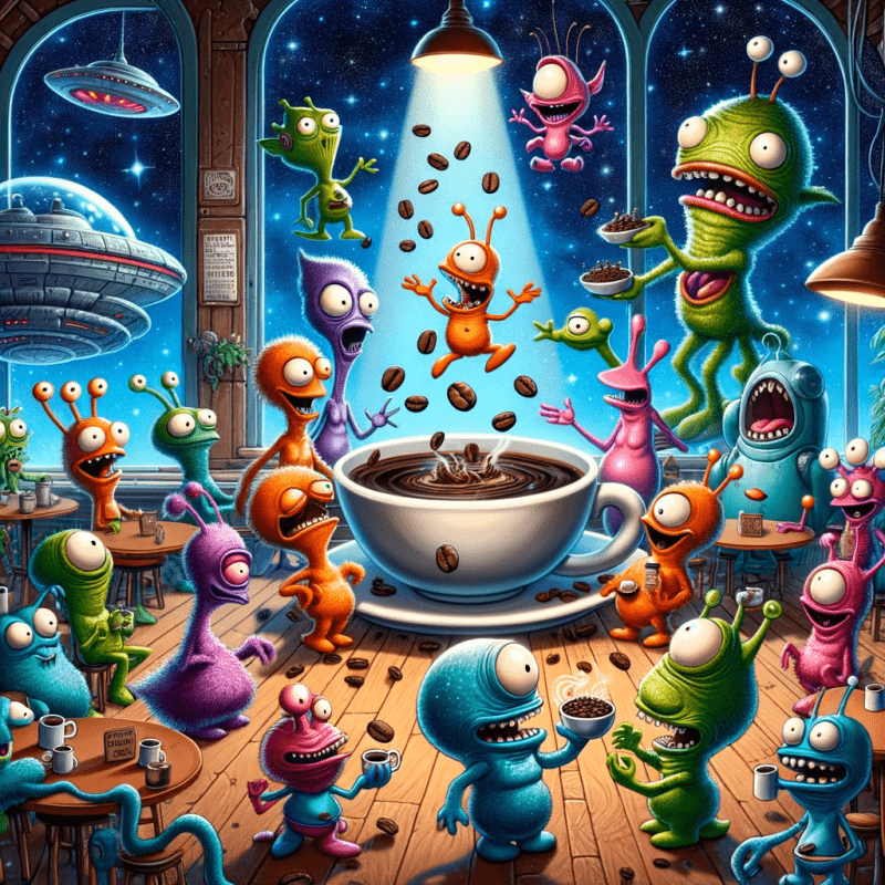 Aliens enjoying Conspiracy Theory Coffee on their home galaxy